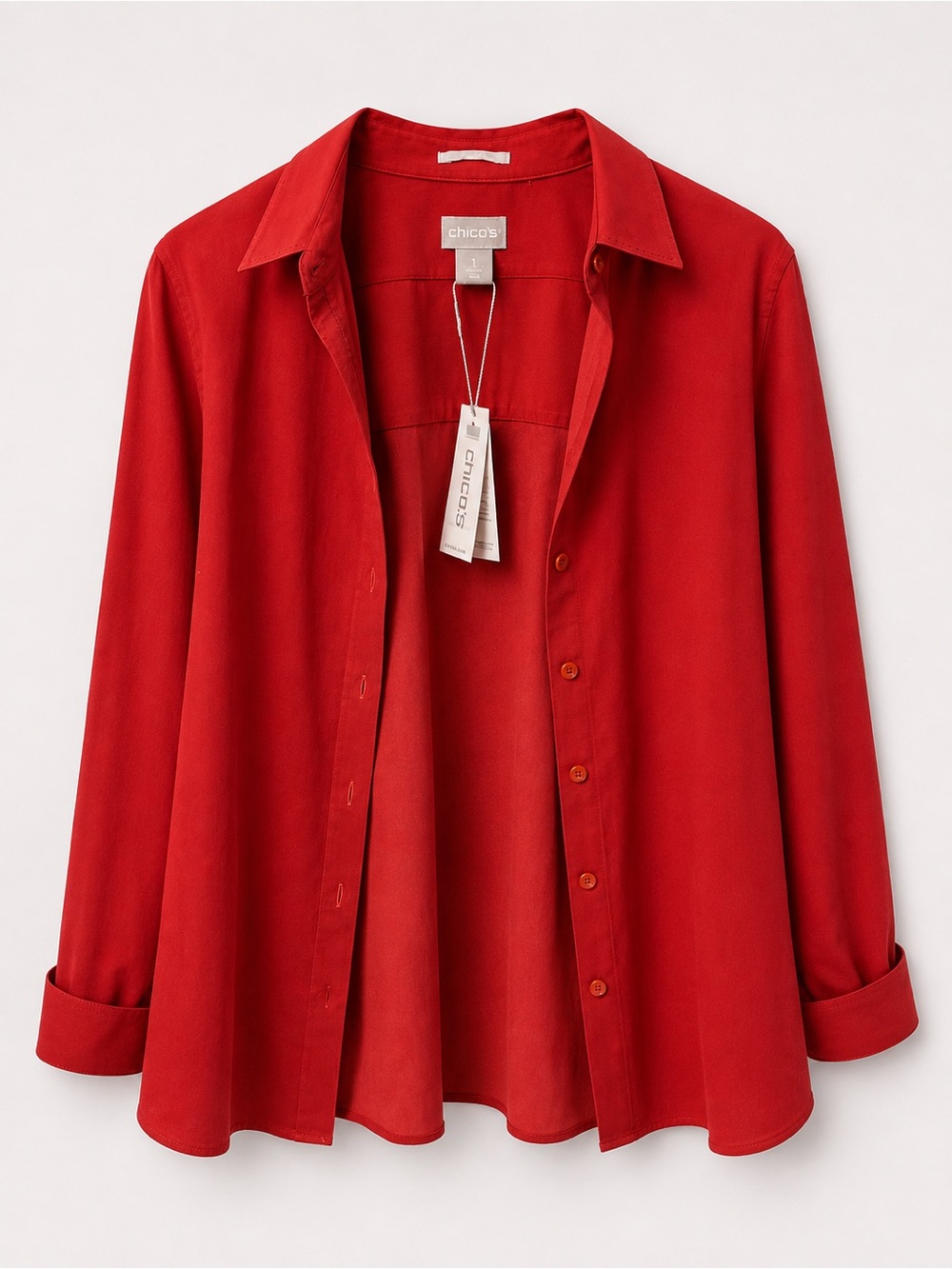 Chico's Red Button-Front Shirt Jacket